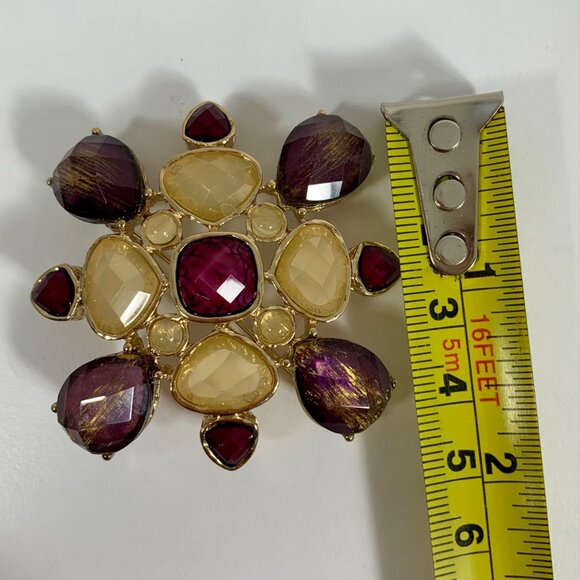 Vintage-Inspired Gold & Gemstone Costume Jewelry Pin Brooch w/ Matching Earrings - Picture 5 of 8